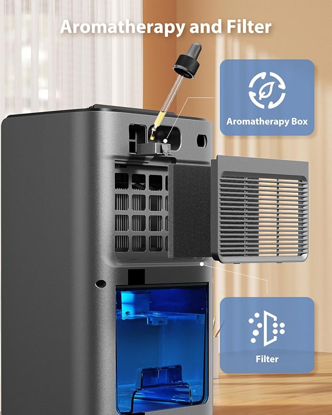 95oz Dehumidifiers for Home, 1000 Sq.Ft Dehumidifier with drain hose - Auto Shut Off, Timer, Sleep Mode & Drain Hose - 7 Color Light for Bedroom, Bathroom, RV - Grey