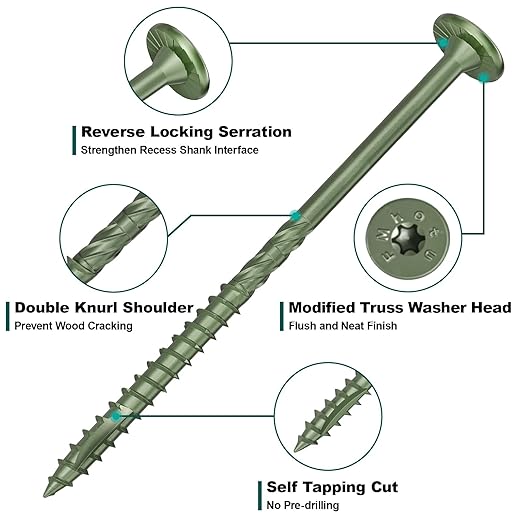 #14 Heavy-Duty Wood Screws, Star Drive Deck Screws, Rust Resistant Timber Screws for Timber/Log/Landscaping Wood (8 Inch,50Pcs,Green)