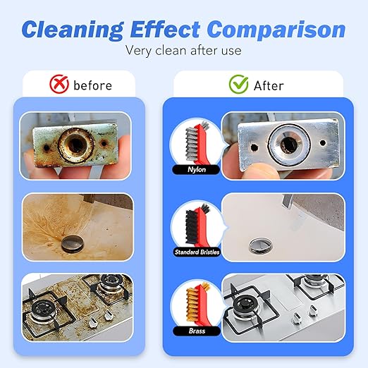 Wire Brush Set, 3 Pcs Stainless Steel/Brass/Nylon Wire Brushes for Cleaning with Curved Handle Grip for Rust Removal, Dirt, Paint Scrubbing(Red)