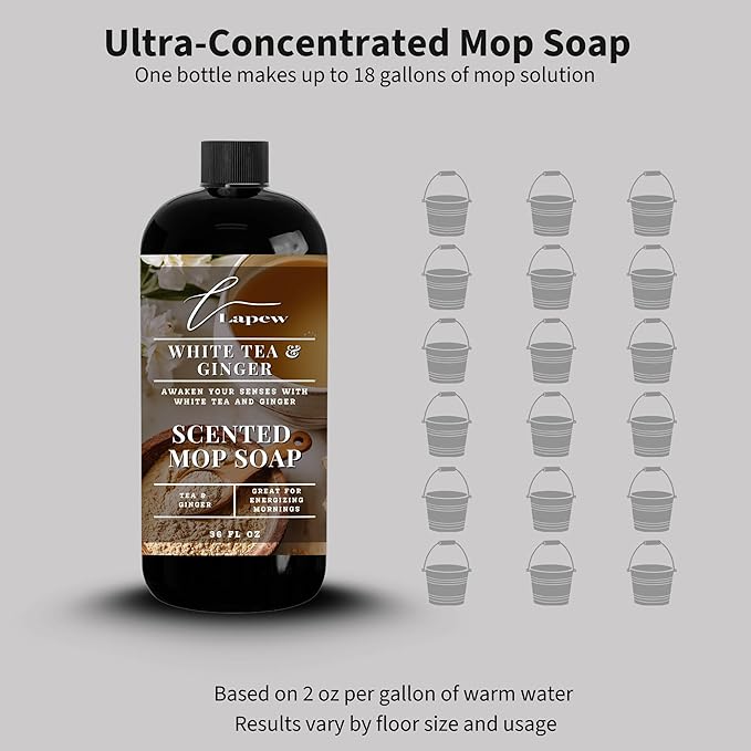 Luxury Floor Cleaner, Scented Mop Soap Concentrate | Hard Floor Cleaner for Tile, Vinyl, Laminate, LVP & Sealed Hardwood | Low-Foam, Streak-Free | 36 oz | White Tea & Ginger