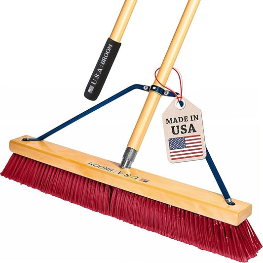 1-Pack - 24" Soft Sweep Indoor Push Broom with 60" Handle. Ideal for Epoxy & Polished Floors. Durable American Made Steel Brackets-Stainless Steel Hardware. No Plastic. 100% USA Made