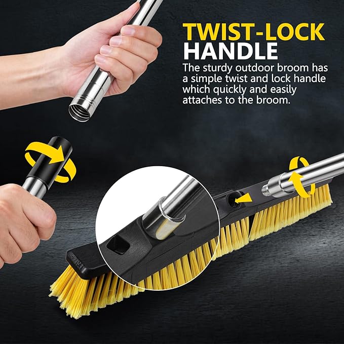 24" Push Broom,Masthome Industrial Broom with Stiff Bristles,Outdoor Broom Heavy Duty and 55" Long Handle,Heavy Duty Broom Brush for Garage Yard Patio Warehouse Concrete Floor Cleaning