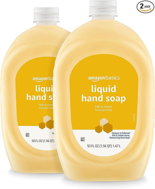 Amazon Basics Liquid Hand Soap Refill, Milk and Honey Scent, Triclosan-Free, 50 Fluid Ounces, 2-Pack (Previously Solimo)