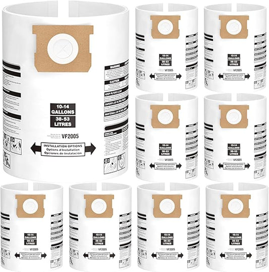 8PCS 10-14 Gallon Vacuum Bags for Shop Vac Bags, Disposable Wet Dry Vaccum Collection Bags Replace Part Type I #90672 9067200, Type F #90662 9066200 9066233, VF2005 (White)