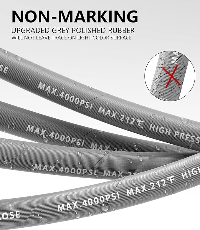 Pressure Washer Hose 75FT 4000 PSI, Kink Resistant Steel Braided Layer & NonMarking Rubber for Hot/Cold Water, High Power Washer Hose With 3/8 Inch Quick Connect & M22 Fitting, Gray