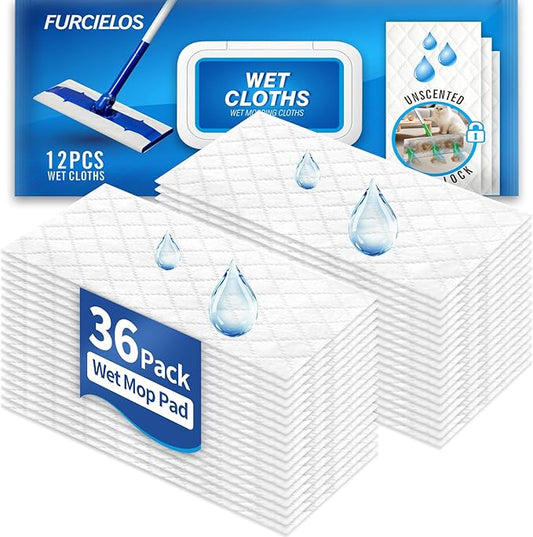 36 Count Disposable Wet Mop Pad Compatible with Clorox Mop, Sweeper Mop, or Other Standard Mopping Tools, Floor Wipes for Mopping Cleaning, Unscented