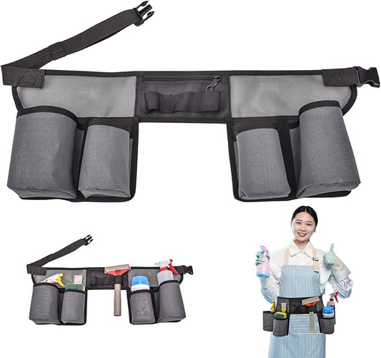Naisicore Window Cleaning Belt, Adjustable Housekeeping Tool Pouch with 4 Pockets, Nylon Mesh Tool Belt, Portable Gardening Belt for Work