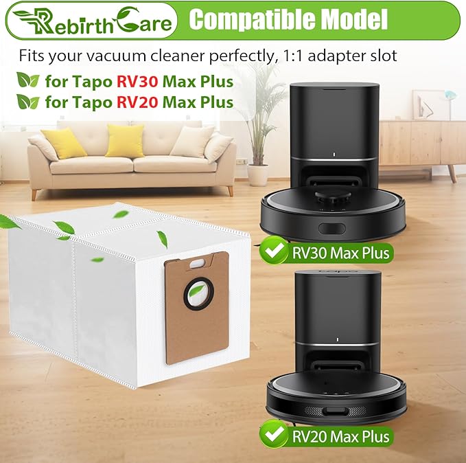 10-Pack Replacement Dust Bags for Tapo RV30 Max Plus/RV20 Max Plus - 4-Layer HEPA Filtration Vacuum Bags with 3L Large Capacity - Disposable Dust Bags for TP-Link Tapo Robot Vacuum Home Cleaning