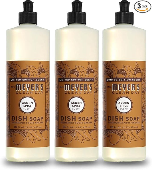 MRS. MEYER'S CLEAN DAY Liquid Dish Soap, Limited Edition Acorn Spice, 16 fl. oz - Pack of 3