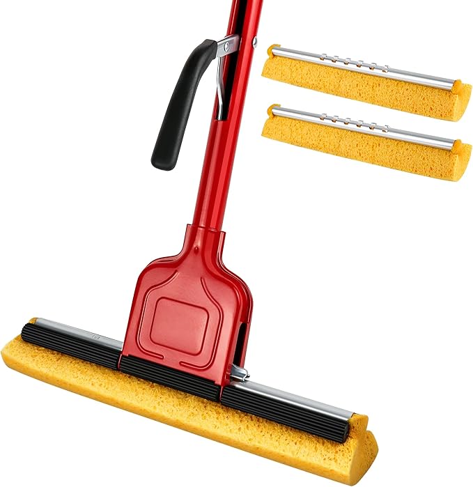 Cellulose Sponge Pop Up Sponge Mop with 2 Swop Roller Sponge mop Suitable for Wood, Ceramic Tiles and Other Flat Floors (1 Handle and 2 Heads)