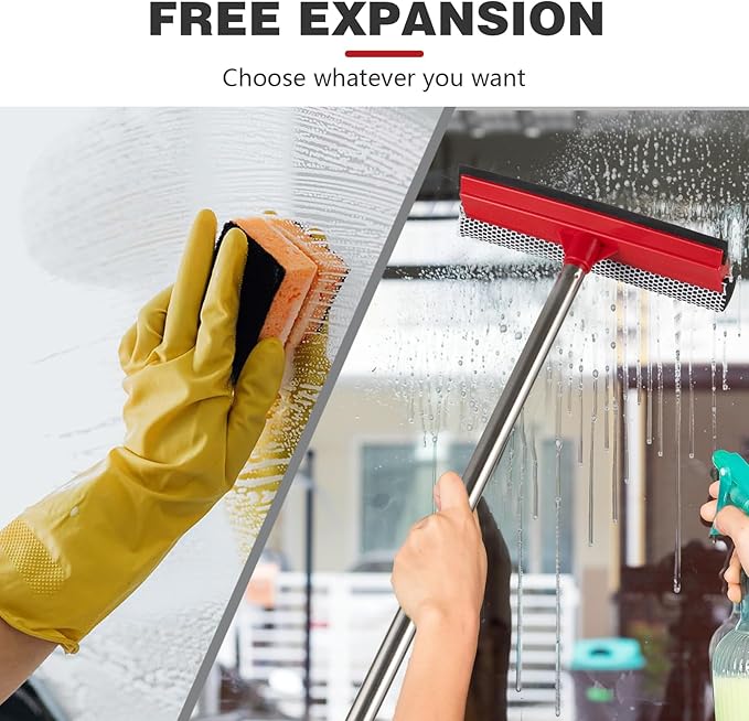15.9" Window Squeegee for Car,2 in 1 Window Cleaner with Long Stainless Steel Handle,Sponge Car Squeegee for Gas Station, Glass,Shower,Outdoor High Window Cleaning