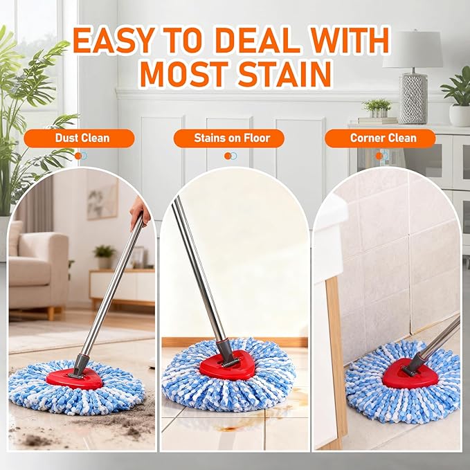 Mop Replace Heads Compatible for OCeda 2-Tank System,7 Pack Spin Mop Refill Replacement with 2 Scrub Brush and Base, Reusable Mop Head Deep Cleaning to Tough Stains