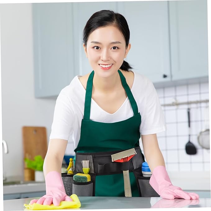 Naisicore Window Cleaning Belt, Adjustable Housekeeping Tool Pouch with 4 Pockets, Nylon Mesh Tool Belt, Portable Gardening Belt for Work