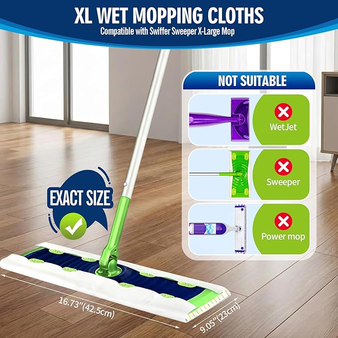 XL Wet Pads Refills Compatible with Swiffer Sweeper XL Mop, Disposable Heavy Duty Wet Mopping Cloths Refill XL for Hardwood Floor Mopping and Cleaning, Unscented, 36 Count