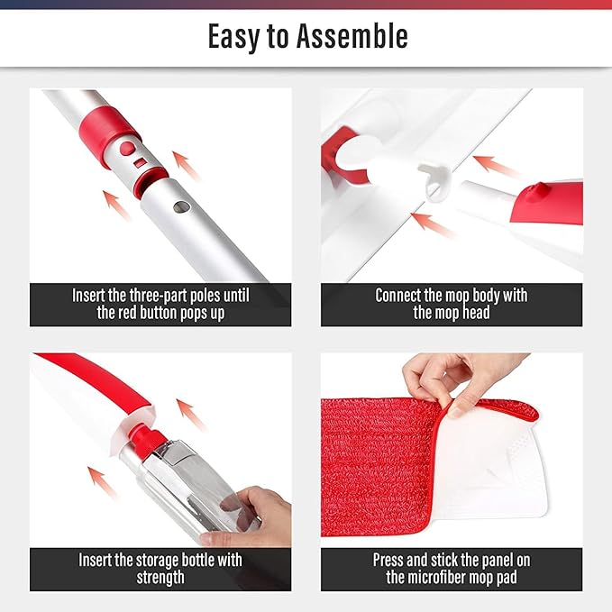 2 Pack Spray Mop for Floor Cleaning, Red & Blue Combo, Refillable 14 oz Bottle and 3 Washable Pads, Wet Dry Mop for Hardwood, Tile, Laminate, Home or Commercial Use