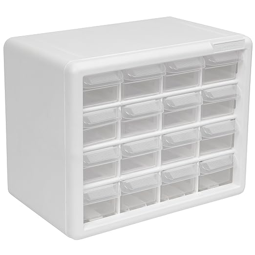 Akro-Mils 16-Drawer Plastic Drawer Storage Cabinet for Garage Organization, Beads, Makeup Organizer, Building Bricks Storage, Teacher Toolbox, 10-1/2" W x 6-1/2" D x 8-1/2" H, 10116 White