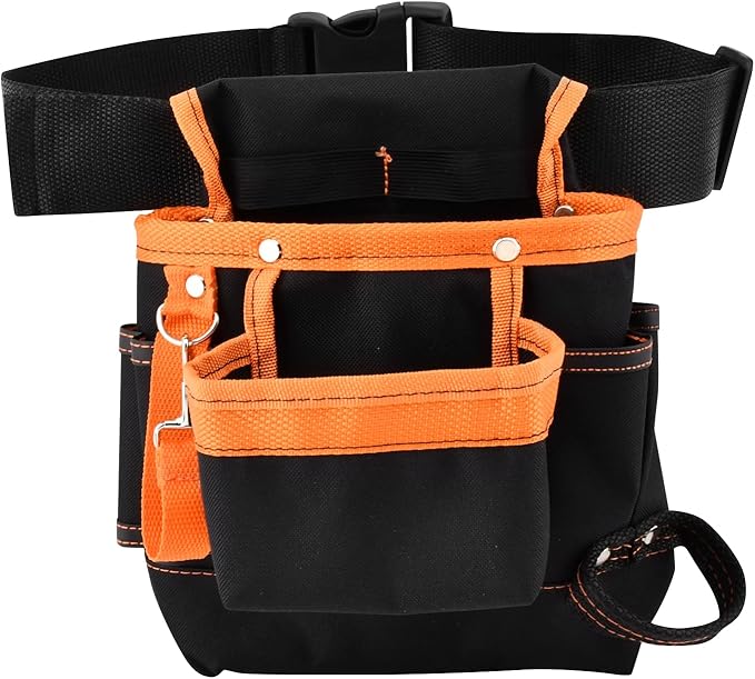 8 Pockets Tool Pouch, Utility Organizer Pouch Waist Bag for Tools, Adjustable Belt Work Apron for for Technician Maintenance Electrician Carpenter Woodworker Roofing Hardware Tools(SIZE:9.45x9.84inch)