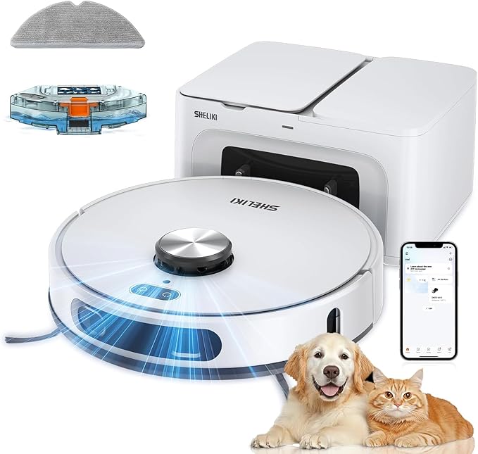 Robot Vacuum and Mop, 3-in-1 Robotic Vacuum Cleaner with 70-Day Self-Emptying Base, 360° LiDAR Navigation & Smart Mapping, 6000Pa Strong Suction for Pet Hair, Carpets & Hard Floors