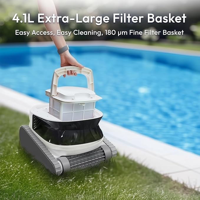 Robotic Pool Cleaner, Pool Vacuum Cleaner with Dual Inlet for Above/In ground Pools up to 1,614 Sq.ft, 210 Mins Runtime, Wall/Floor Cleaning, Waterline Tech, Smart Navigation, APP/Cloud Control