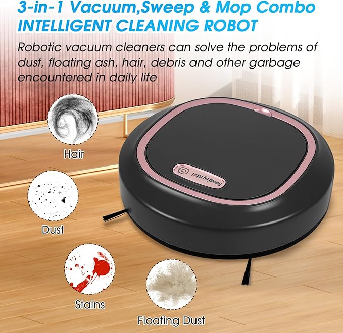 Robot Vacuum and Mop Combo, Robot Vacuum Cleaner,3-in-1 Robot Vacuum,Low Noise, Slim, Tangle Free Brush, Advanced Obstacle Avoidance, Ideal for Pet Hair Hard Floor and Daily Cleaning