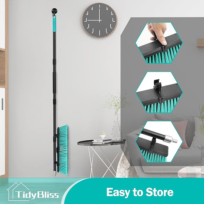 18” Push Broom Outdoor Heavy Duty 3 Pack, Large Commercial Stiff Bristle Brush with 63 inches Long Handle for Garage Shop Garden Yard Patio Deck Street Warehouse Lawn Driveway (Green)