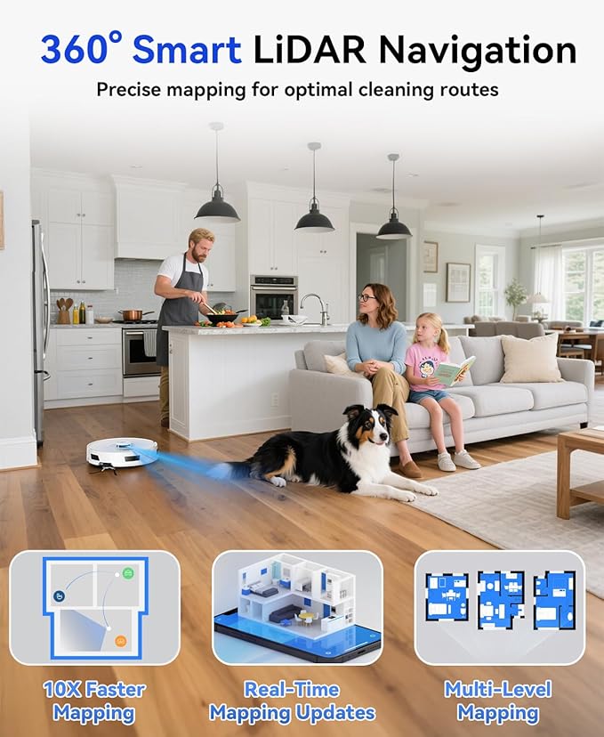 Redroad Robot Vacuum Cleaner 20,000 Pa Robot Vacuum and Mop,90 Day Self Emptying Vacuum Robot,Lidar Navigation,5G/2.4GWiFi APP Aspirateur Robot,Self-Charging Robot Vacuums for Pet,Floor,Carpet White