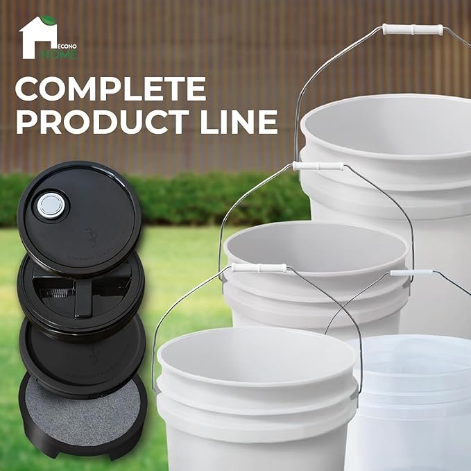 6.5-Gallon White Bucket Pail Container with Lid | Food Grade | Heavy-Duty 90MIL Extra Durable | Metal Handles with Plastic Grip for Easy Carrying | Multi-Use | Easy Stack and Store | BPA Free - 6 Pack