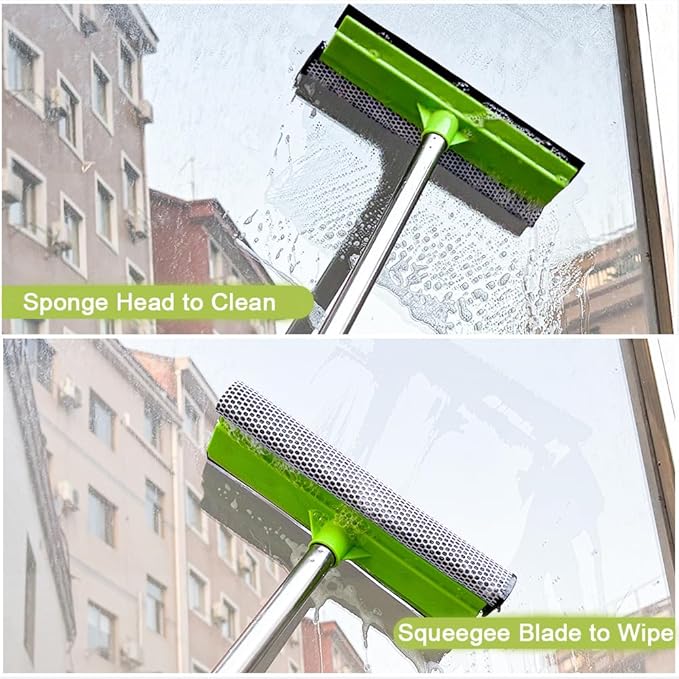 Window Cleaning Kit, Squeegee with Bucket for Windshield Cleaning, Bathroom, Shower Doors, Mirrors, Tiles, and Car Windows (Green)