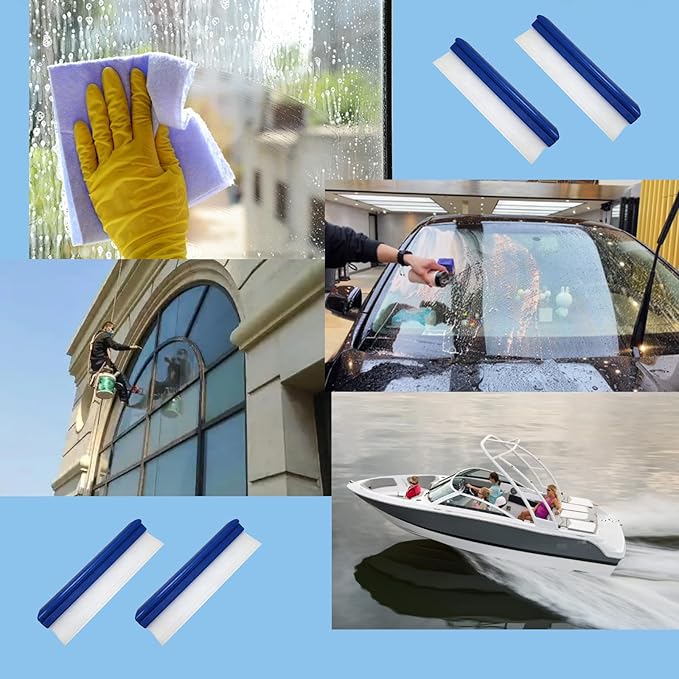 2pack 12inch Car Drying Squeegee Water Blade Universal Quick Drying Squeegee Wiper Flexible T-Bar Water Blade Silicone Squeegee for Car,Glass,Windshield,Bathroom Blue Handle