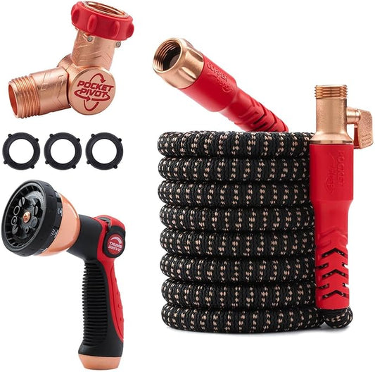 Pocket Hose Copper Head Expandable Garden Hose 50 ft with Pocket Pivot, No Tangles, AS SEEN ON TV, 360° Swivel, Tri-Tex Tubing, Force Field Jacket, Lead-Free, No-Kink, Anti-Burst w/APT