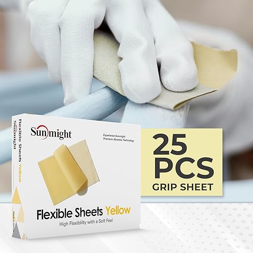 Sunmight 800G Grip 25 Flexible Sanding Sheets - Premium Aluminum Oxide - Flexible Sandpaper Film Backing - Ceramic Alumina Grit - Sandpaper for Wood, Metal, Plastic & Automotive