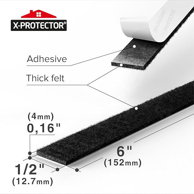 X-Protector Premium Felt Furniture Pads - 20 PCS 6 x 1/2" - Black Rectangular Pads with Tenacious Adhesive - Protects Hardwood, Laminate & Tile Floors
