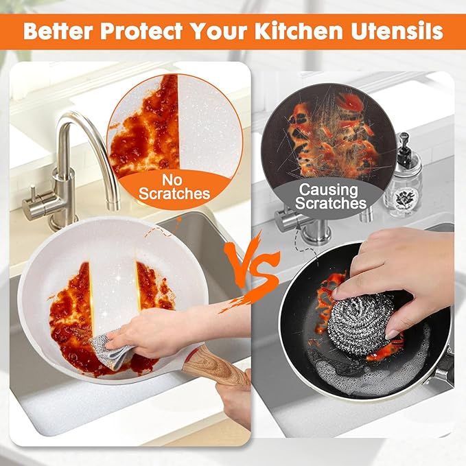 COBETE Non Scratch Wire Dishcloth,Double-Layer Wire Dishwashing Rags for Wet and Dry,Wire Miracle Cleaning Towels and Dish Cloths Multipurpose for Washing Dishes,Cookware, Sinks,Stove Tops,Pack of 10