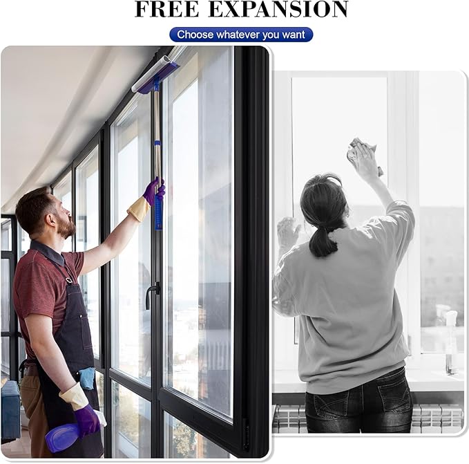 2-in-1 Window Squeegee&Car Squeegee with 15.7"-27.5" Retractable Stainless Steel Handle, Windshield Cleaner Tool for Cars, Trucks, Glass Doors, Shower Glass, Outdoor Windows