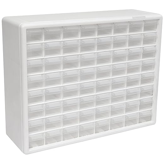 Akro-Mils 64-Drawer Plastic Drawer Storage Cabinet for Garage Organization, Bead Organizer, Building Bricks Storage, Teacher Toolbox, Makeup Organizer, 20" W x 6" D x 16" H, 10164 White
