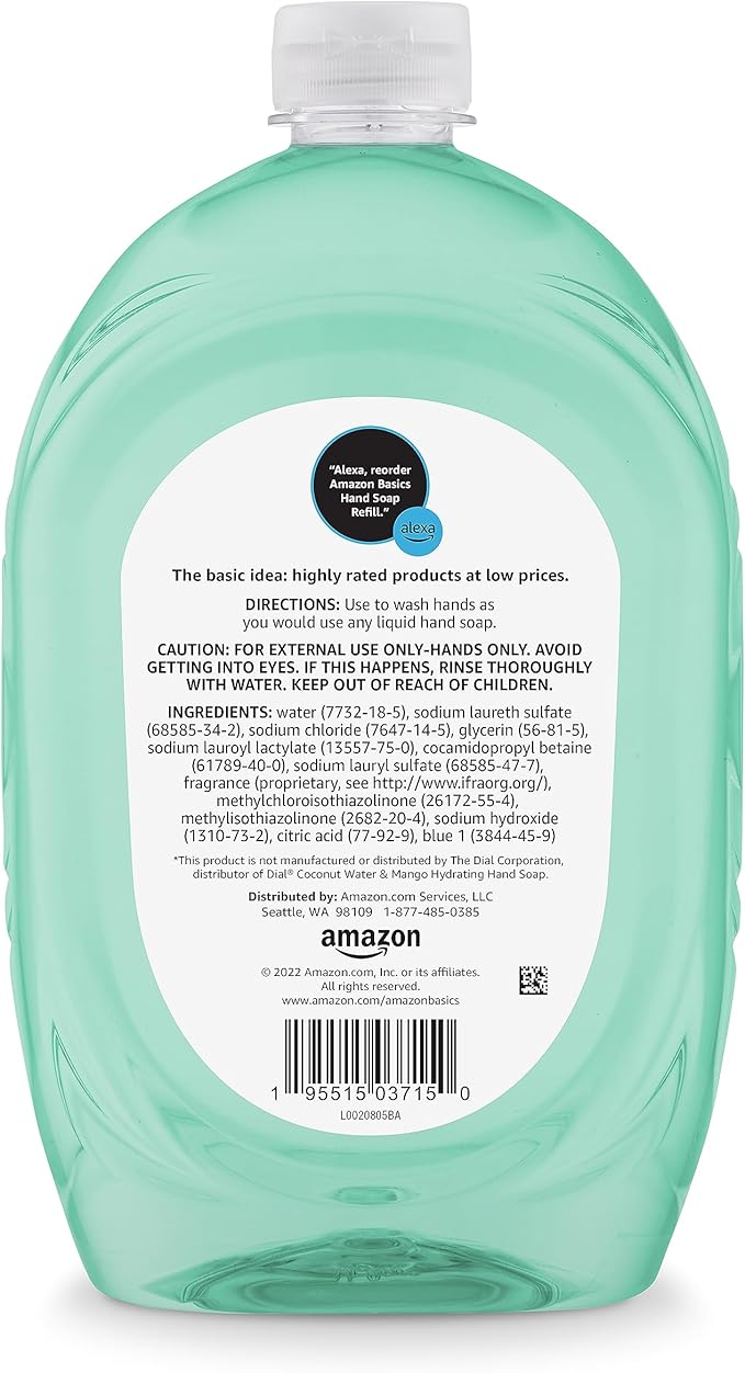 Amazon Basics Liquid Hand Soap Refill, Mango and Coconut Water Scent, Triclosan-Free, 50 Fl Oz (Pack of 1) (Previously Solimo)