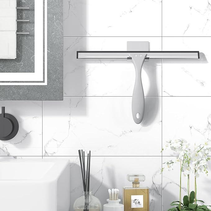 AmazerBath Squeegee for Shower Glass Doors - All-Purpose Squeegee with Hook for Shower Doors, Windows, Mirrors, Tiles and Car Glass, 12 Inches