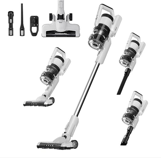 Eureka Cordless Vacuum Cleaner, Anti-Tangle Brushroll, Rechargeable Stick Vacuum, Lightweight for Carpet, Hard Floor, Pet Hair, White NEC280WH