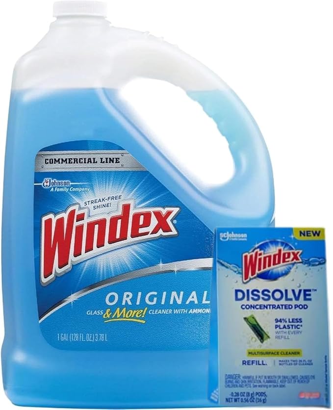 Windex 1 Gallon Refill, Glass Cleaner Refill 1 Gallon Original - With 1 Dissolve Pod - Makes 26oz