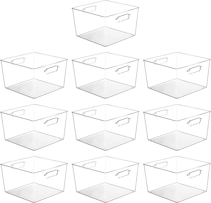 Vtopmart 10 Pack Extra Large Clear Plastic Storage Bins,11x11 Cube Acrylic Organizer Square Containers with Handle for Pantry,Closet,LaundryRoom,Kitchen,Bathroom,UnderSink Organization