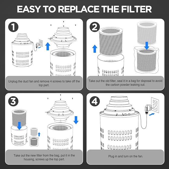 Inline Duct Fan Kit with Temperature Humidity Controller, 6 Inch EC-Motor Exhaust Fan with Built-in Carbon Filter&Flexible Air Ducting, 4 Inch Ventilation System for Grow Tent, Hydroponics