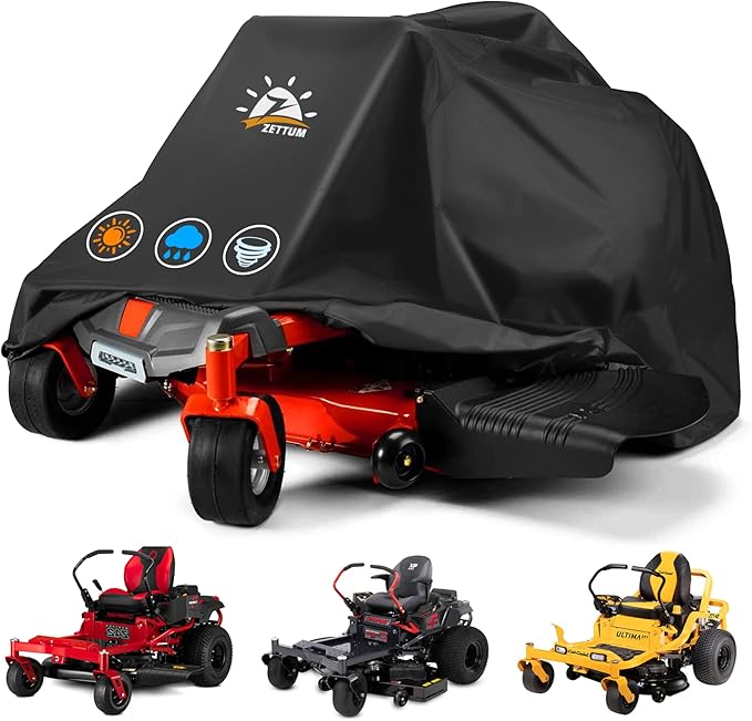 Zettum Zero Turn Mower Cover - Zero-Turn Lawn Mower Covers Waterproof & Heavy Duty, 600D Outdoor Universal Fit Mower Cover with Storage Bag for Greenworks, EGO, Craftsman, Husqvarna, Honda and More