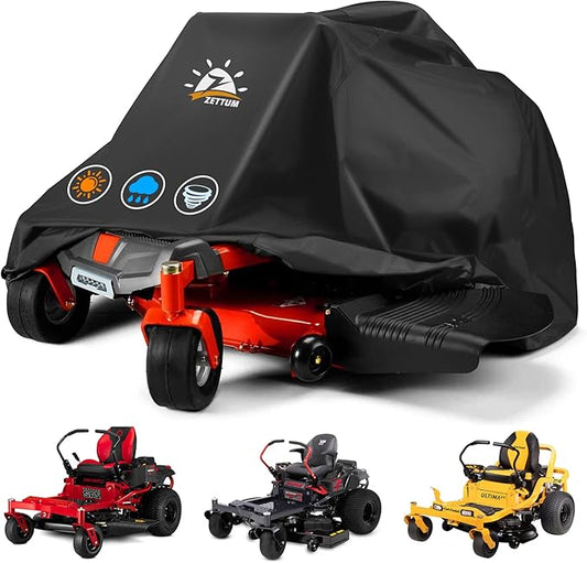 Zettum Zero Turn Mower Cover - Zero-Turn Lawn Mower Covers Waterproof & Heavy Duty, 600D Outdoor Universal Fit Mower Cover with Storage Bag for Greenworks, EGO, Craftsman, Husqvarna, Honda and More