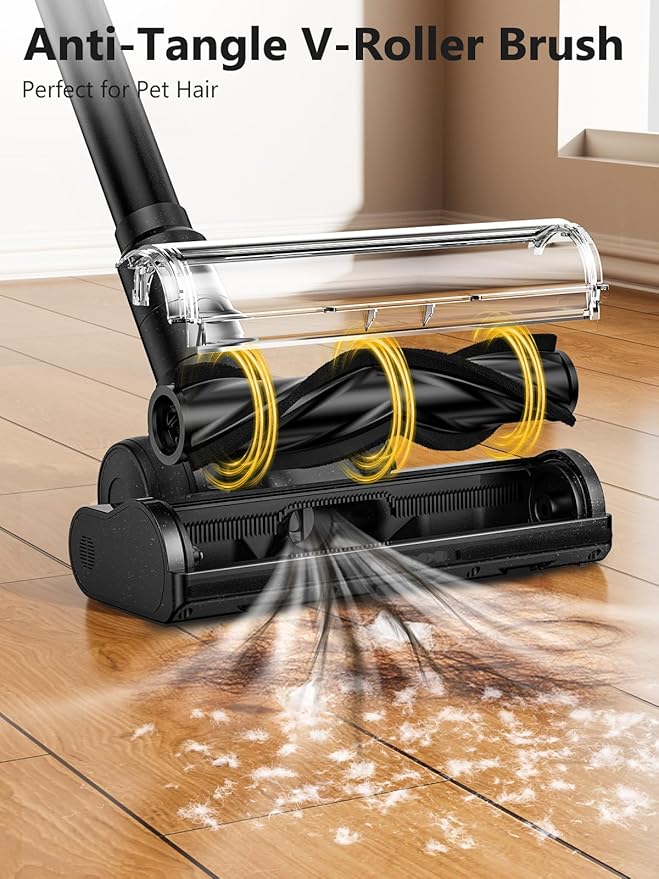 Cordless Vacuum Cleaner, 46Kpa/55 Mins Vacuum Cleaners for Home, Self-Standing Stick Vacuum with Rechargeable Dock,LED Display & Anti-Tangle,Lightweight Vacuum for Carpet,Floor (Pure Black)
