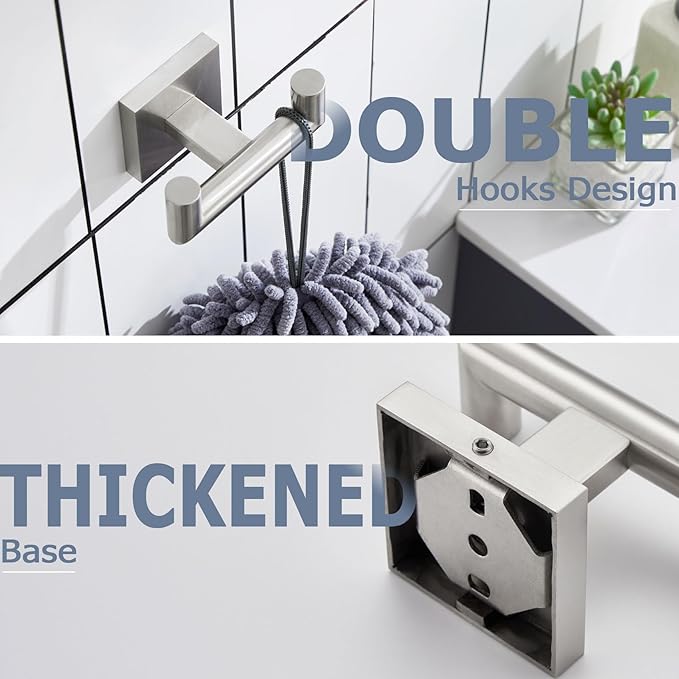 KOKOSIRI Robe Hook Bathroom Double Towel Coat Hooks for Bath Kitchen Wall Mounted, 2 Pack Brushed Nickel Stainless Steel B1015BR-P2