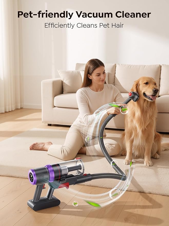 SMOTURE Cordless Vacuum Cleaner, 650W 55KPA 70 Mins Vacuum Cleaners for Home, Pet Brush & Sofa Brush, 3.3Ft Hose, Wall-Mount Charging, Stick Vacuum for Pet Hair/Sofa/Carpet/Hard Floor
