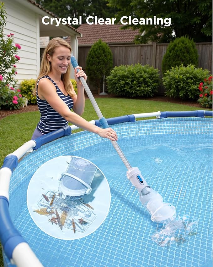 InoKraft Pool Vacuum for Above Ground Pool, Cordless Handheld Pool Vacuum for Inground Pools, Rechargeable Pool Cleaner with Powerful Suction up to 18.5 gallons/min, Ideal for Leaves, Debris, Blue