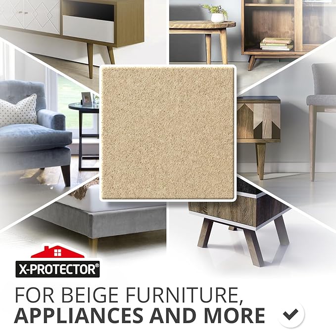 X-Protector Felt Furniture Pads - 20 PCS 6 x 1/2" - Premium Felt Strips with Adhesive Backing - Rectangular Furniture Pads for Hardwood Floors - Cut Furniture Felt Pads to Size You Need! (Beige)