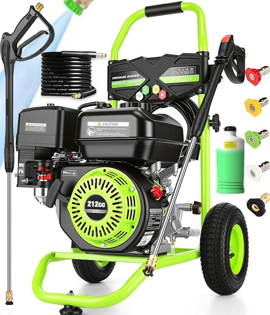 4200PSI Pressure Washer 4.0GPM Gas Power Washer 212CC Gas Powered Washing Machine Commercial High Pressure Washer with 25ft Hose&5 Nozzles for Patio Garden Yard Vehicle,EPA/CARB/ETL (Green & Black)