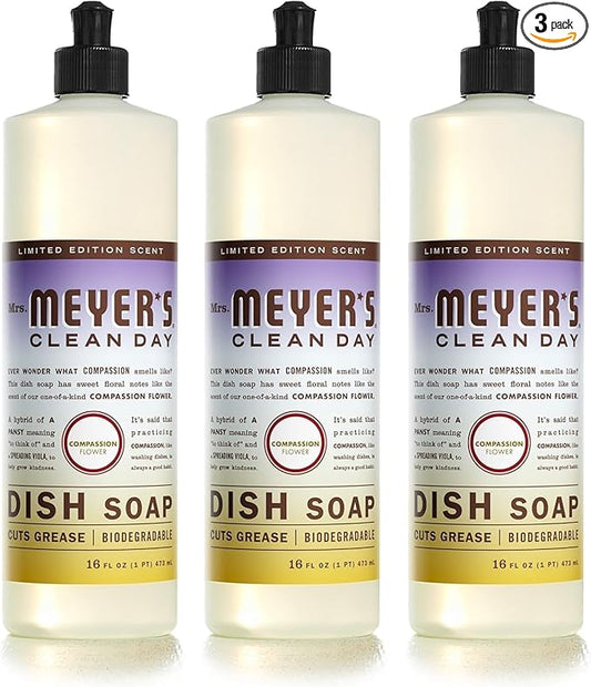 MRS. MEYER'S CLEAN DAY Liquid Dish Soap, Compassion Flower, 16 fl. oz - Pack of 3